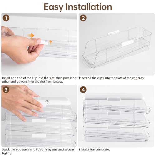 PAVSTINE 3-Tier Auto Rolling Egg Holder with Lid for Fridge, Clear | Stackable Egg Dispenser, Large Capacity Holds Up To 21 Eggs, Refrigerator ＆ Kitchen Countertop Storage - size: 3-Tier with Lid