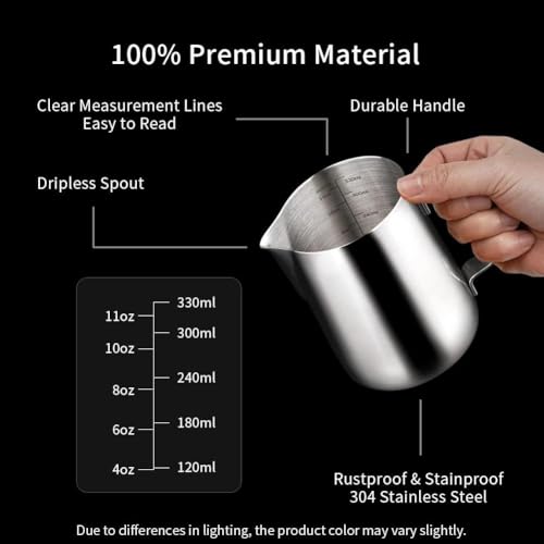 watchget 12oz Milk Frothing Pitcher Stainless Steel Espresso Steaming Jug | Clear Internal Scale, Milk Coffee Cappuccino Latte Art Barista Steam Pitchers,Barista Coffee Bar Accessories, 350ml, Silver - color: Silver, size: 11.8 Ounces