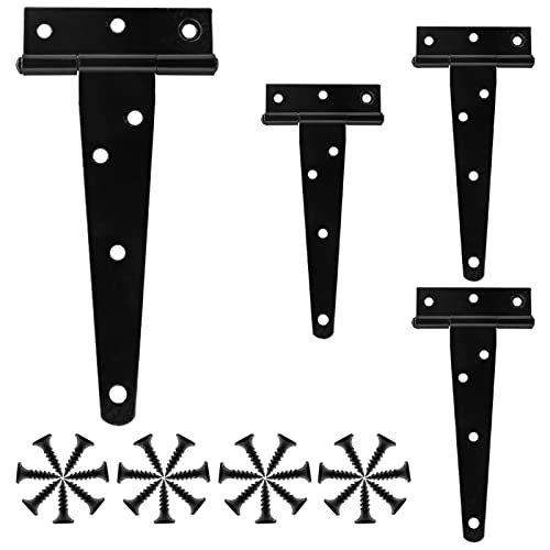 Murtenze 4Pack 5 Inch Black T-Strap Shed Hinge,Barn Door Hinges Heavy Duty Gate Strap Hinge T Hinges for Barn Door, Shed or Wooden Fences | 4Pack - color: Black, size: 5 Inch - 4Pack