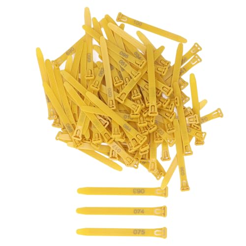 100Pcs Chicken Leg Rings, 1-100 Numbered Poultry Chicken Identification Leg Ankle Bands Tags Reusable Zip Tie for Ducks Chicks Pigeons Goose (Yellow) - color: Yellow