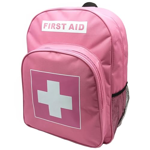 Red Emergency Bag First Aid Backpack Empty Medical First Aid Bag Treatment First Responder Trauma Bags for Riding Office Hiking Paramedics Outdoor Travel Camping Pet Dog Cat Daycare (Pink) - color: Pink