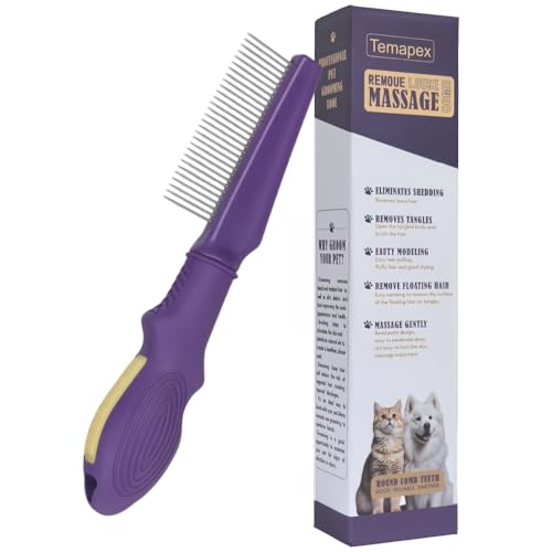 Pet Comb for Grooming Long Haired Cats & Dogs With Stainless Steel Metal Teeth for Shedding and Tangles, Non-slip & Anti-static rubber handle,Safe & Gentle Pet Grooming Comb - size: Pet Detangling Comb