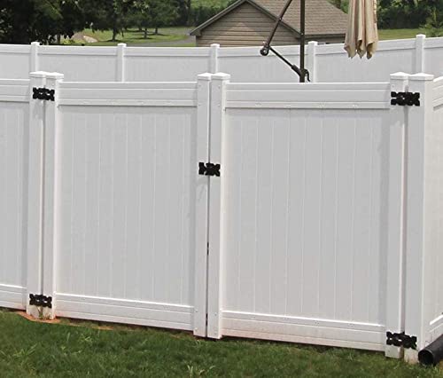 Heavy Duty Gate Hinges 2 Pack Solid Vinyl Fence Gate Closer Hinges with 22 Durable Screws, 90 Degree Tension Boerboel Gate Hinges Hardware Kit for Wooden/PVC Fence, Manual Close & Black Finish - size: Fixed