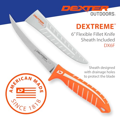 Dexter Outdoors Dextreme Single Edge 6" Flexible Fillet Knife, Sheath | Flexible single edge stainless blade sized for fish and detail work. Protective sheath included for boat and tackle bag. - style: 6" Single Edge Flex