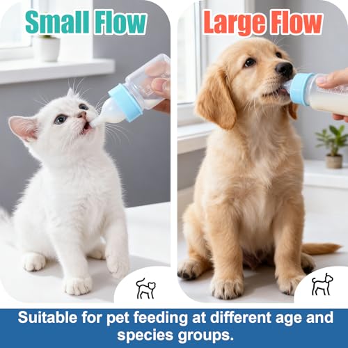 DEMORA Kitten Bottle Feeding Kit, Graduated Nursing Feeding Bottles for Pet Kitten Puppy Hamster Rabbit with Two Kinds of Replaceable Nipples Feeder (Clear, 2 oz)