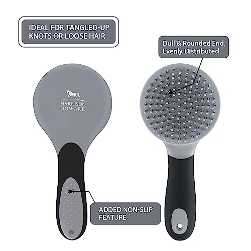 Harrison Howard Horse Mane and Tail Brush - Professional Grooming Brush, Equestrian Detangler, Non-Slip, Black - color: Black