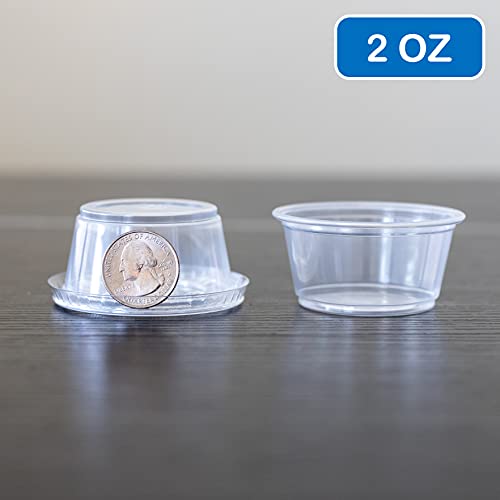 Clear Disposable Plastic Portion Cups with Leakproof Lids | 2 Oz, 100 Sets | BPA Free, Recyclable Jello & Dipping Sauce Cups - style: 2 OZ