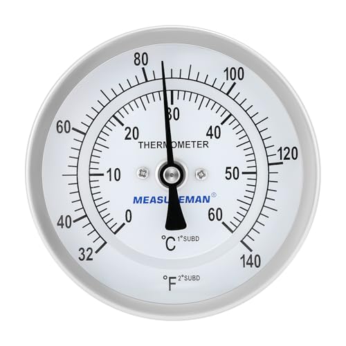Measureman Fully Stainless Steel Bi-Metal Dial Thermometer, 3" Dial, 6" Stem, 32-140 deg F/0-60 deg C, +/-1% Accuracy, Adjustable, 1/2" NPT Back Mount - size: 3" Dial, 6" Stem, 32-140 deg F/0-60 deg C, style: 6" Stem