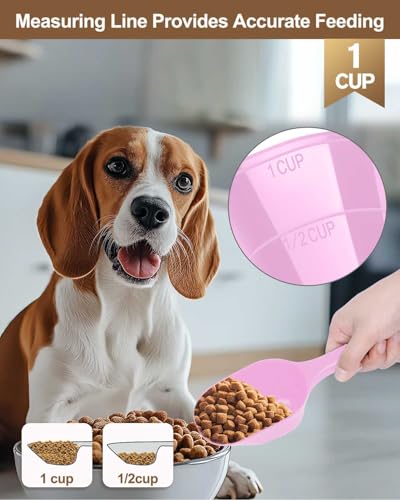 2 PACK Dog Food Scoop,1 Cup Capacity Pet Food Scoop For Dog and Cat (Pink) | Clear Markings for Precise Measuring 1/2 and 1 Cup Lines,Dishwasher Safe,Plastic,Portable and Sturdy - color: pink