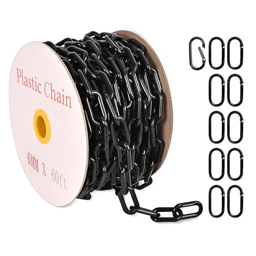 60ft Black Plastic Chain,1.5in, 6MM Plastic Chain Links | Plastic Barrier Chain Ideal For Crowd Control In Malls, Airports, Events And Construction Sites For Safety Isolation Zones - color: Black, size: 1-1/2 in-60feet