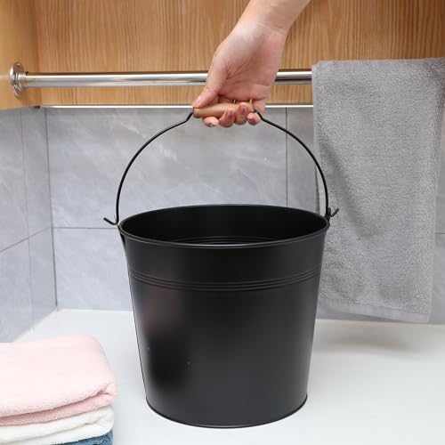 Didaey 12 Pcs 9 Quart Large Galvanized Metal Buckets with Handle Inch Heavy Duty Stainless Steel Pails Round Pail for Party Wedding, Crafts, Utensils, Table Centerpieces (Black) - color: Black
