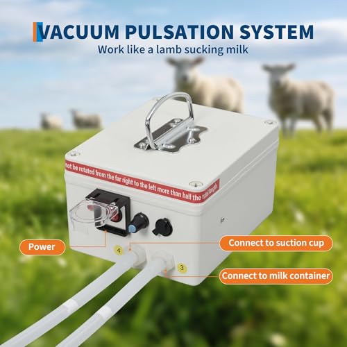 6L Electric Goat Milking Machine, 304 Stainless Steel Bucket, Portable Rechargeable Air Suction Pulsation Vacuum Milker, 4 Safe Grade Silicone Teat Cups, Adjustable Suction for Cows Goats and Sheep