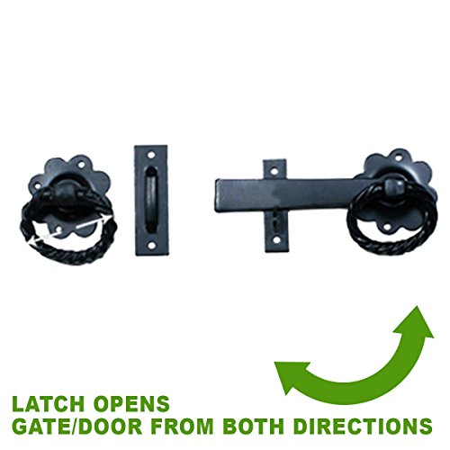 Renovators Supply Manufacturing Black Wrought Iron Floral Ring Pull Gate Latch Fence Door Lock with Mounting Hardware - color: Wrought Iron Floral, size: Pack of 1