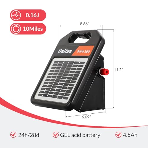 10 Miles Solar Electric Fence Charger with Day/Night Mode, 0.16J Portable Solar Fence Charger with Rechargeable Solar Panel for 24-Hour Uninterrupted Protection Electric Fence Energizer - size: MINI160-Rear switch