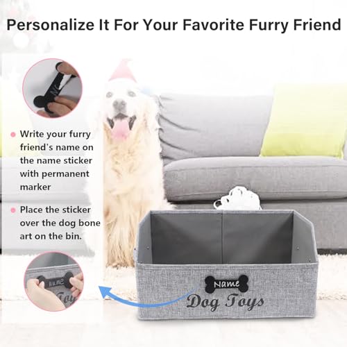 dog toy basket Large dog toy bin dog toy box storage box-Foldable Fabric Trapezoid Organizer Boxes with Handle,Can be Personalized for Dog Toys (Gray-DOG) - color: Gray(Personalized), size: Large - Dog Toys