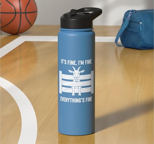 It's Fine I'm Fine Everything's Fine Goat Farm Mom Funny Kid Stainless Steel Insulated Water Bottle - color: Light Blue