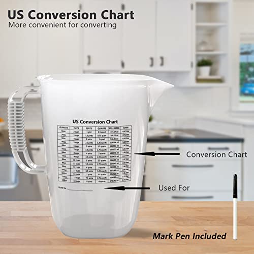Luvan 1 Gallon Measuring Pitcher, Large Measuring Cup with Spout and Handle, 134oz Plastic measuring pitcher with Conversion Chart, 1 Gallon Measuring Container for Motor Oil, Chemicals, Pools, Lawns - color: 134Oz/4L/010