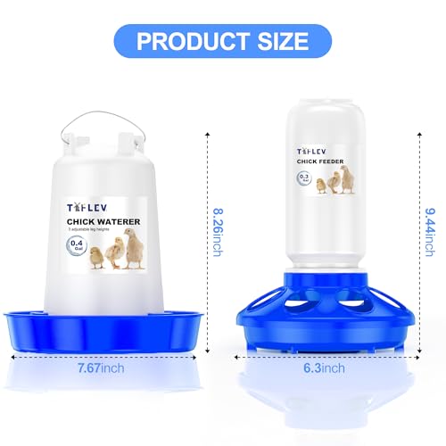 0.3 Gal Chick Feeder and 0.4 Gal Chick Waterer, Adjust Height, Blue | Baby Chick Feeder and Waterer Set, Anti-Drown Poultry Waterer for Raising Chicks in Brooder