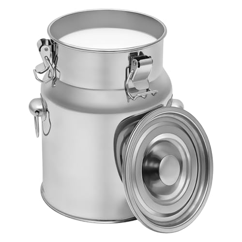 5L/1.32Gallon Stainless Steel Milk Can, Milk Jug Milk Bucket Wine Pail Bucket Bottle Liquid Container Storage Milk Container for Grain Wine Liquid,Stainless Steel Sealed Tank