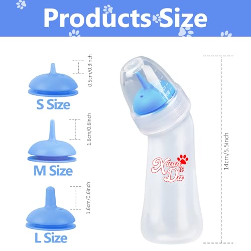 Pet Feeding Bottle,3 Pack Wide Mouth Angled Nursing Bottle, 3 Sizes Nipples with Ventilation Valve Resistant Tearing Perfect for Puppies, Kittens, Small Wildlife（Blue） - color: blue