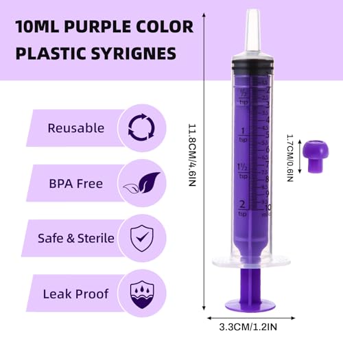 40pcs 10ml Syringes with Caps for Industry Lab Pet Feeding (Purple) - color: Purple, size: 10ml-40Pack