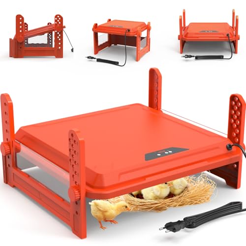 Chick Brooder Heating Plate with Adjustable Temperature, Chicken Brooder Heater for Baby Chicks, Ducklings, Safer Alternative to Heat Lamps, Adjustable Height, Brooder Plate 130W 19"x19" Red