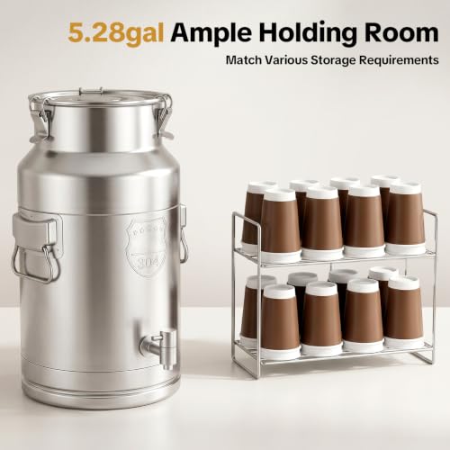 304 Stainless Steel Beverage Dispenser, 5.28Gal/20L Drink Dispenser | Water Beverage With Spigot Milk Can Milk Pail Bucket, For Hot Water, Cold Milk, Coffee, Tea, Juice - size: 5.28Gal/20L