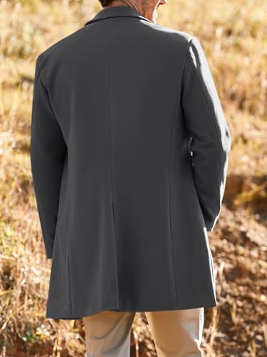 PASLTER Mens Trench Coat Slim Fit Mid Length Pea Coat Winter Overcoat | Notched Collar,Single Breasted,Warm Peacoat Jacket,Soft Mens Dress Coat,Fall Winter Mens Trench Coat Long - color: Dark Gray, size: Large
