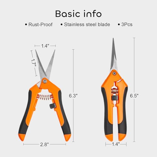 GROWNEER 3 Packs 6.5 Inch Pruning Shears Gardening Hand Pruning Snips Gardening Scissors with Straight Stainless Steel Precision Blades - style: Orange
