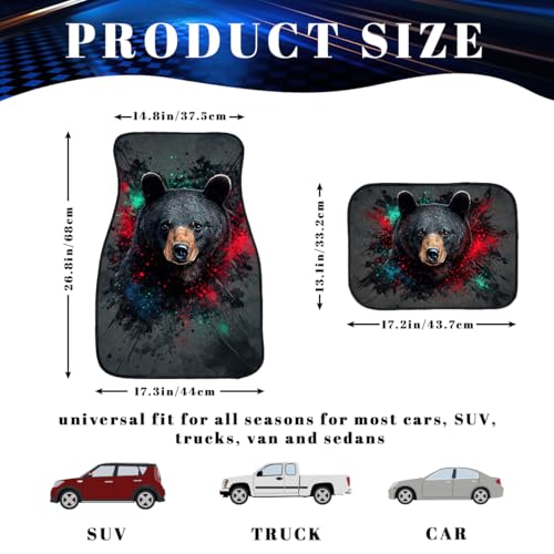 Bear Car Floor Mats Set of 4 Black Grunge Abstract Paint Splash Automotive Foot Mats Rugs Carpet for Car Non-Slip Auto Car Accessories Universal Fit for Car SUV Truck Van - color: Bear