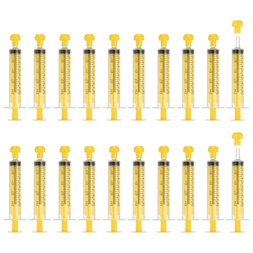 Feeding Syringes with Cap, Plastic Syringes for Liquid Pet Feeding Measuring Tool No Needle 10ml, (Yellow, 20 Pcs), Intended for Dog / Cat / Rabbits / Small Animal / Scientific Lab - color: Yellow