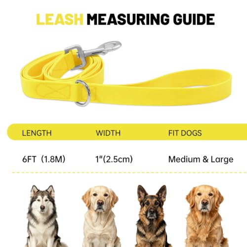 Waterproof Dog Leash with Double Handle, 6 FT Durable Odor-Proof Dog Leashes with Strong Aviation Aluminum Hooks Fits Small Medium or Large Dogs - color: Yellow, size: 6FT - Double Handle
