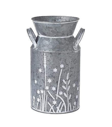Vintage Galvanized Metal Milk Can, Farmhouse Rustic Flower Pitcher Vase, Decorative Floral Milk Jug Vase for Home Décor, 10.8’’H - color: Floral Milk Can