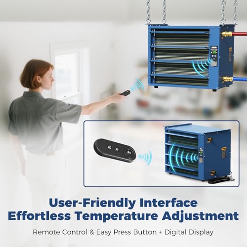 ALORAIR 100,000 BTU Hydronic Hanging Heater, HydroX H100A, Copper Tube | 2 Connection Types, Energy-Efficient Heating, Quiet 1000CFM Blower, Hot Water & Steam Compatible, Garage/Warehouse Heater