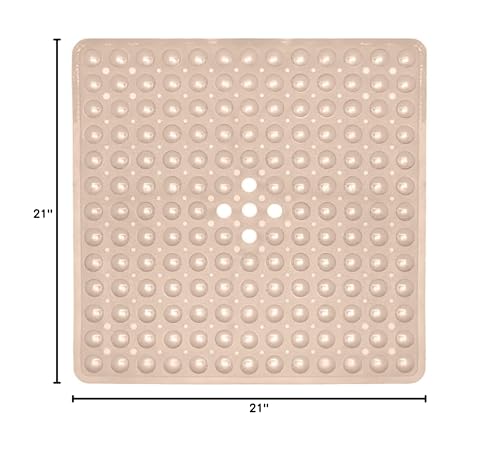 ENKOSI 21 x 21 inch Square Non-Slip Shower Mat – Anti-Slip Shower Mats for Inside Shower – Secure Grip for Shower Stall Floors – Quick-Dry with Drain Holes (21x21 Beige) - color: Beige