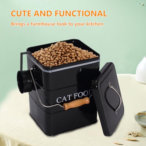 Cat Food Treat Storage Container with lid scoop included - Perfect Farmhouse Cat Food Bin for Kitchen Countertop, Shelf, Decoration Home - Cat Food - Black - color: Black Cat Food