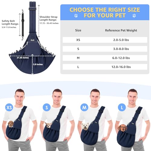 SlowTon Dog Carrier Sling - Thick Padded Shoulder Strap Adjustable, DBL, S | Dog Carriers for Small Dogs, Puppy Carrier Purse for Pet Cat with Front Zipper Pocket Safety Belt Machine Washable - color: F-Navy Knitted Fabric