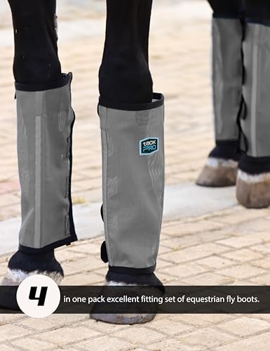 Horse Fly Boots for Horses Set of 4, Breathable Mesh Fly Leggings, Stay-Up Fly Leg Wraps for Summer - color: Dark Grey
