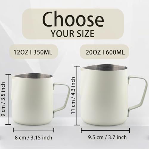 Milk Frothing Pitcher 12oz/350ml Stainless Steel Steaming Cup | Thickened Jug Steaming Pitcher with Latte Art Pen for Cappuccino/Latte/Espresso (White) - size: 12oz/350ml