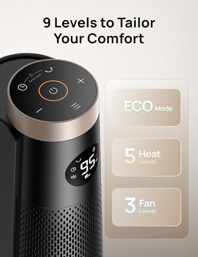 DREO Space Heater Large Room, 120° Oscillation, 30" Heaters with Remote | Adjustable Thermostat, 5 Heat & 3 Fan levels, 8 Safety Protection, ECO Mode, 1-12H Timer, 25dB Quiet Heater for Office, Gold - color: Gold
