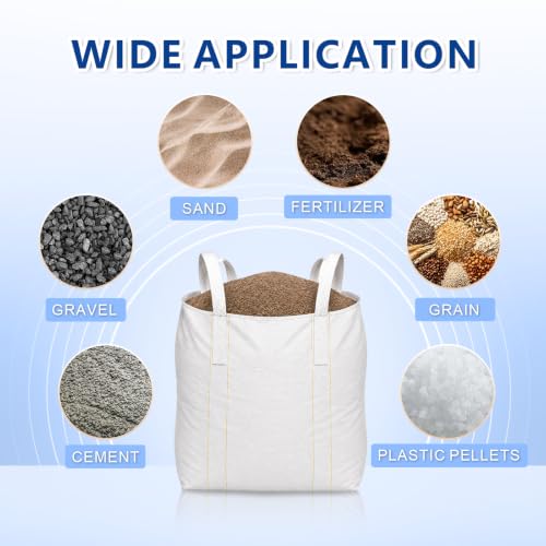 5 Pack FIBC Bulk Bags 2200 lbs Capacity – Heavy Duty 35"x35"x43" Ton Bags with Duffle Top & Flat Bottom, Woven Polypropylene Industrial Sacks for Sand, Gravel, Construction & Farm Waste Disposal