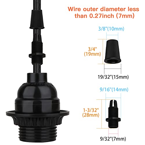 8 Pack E26 E27 Light Sockets, Black Threaded Keyless Lamp Socket | Medium Screw Base Lamp socket Replacement with Shade Ring, Retro Style E26 DIY Light Bulb Sockets Cover Pendant Lamps Holder