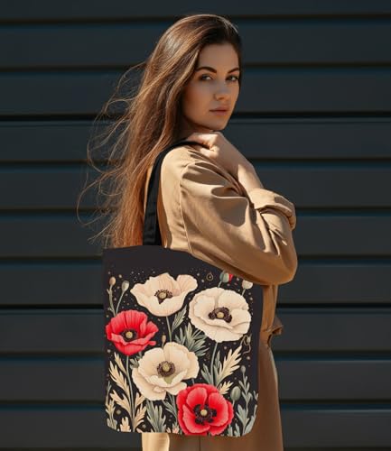 Aesthetic Floral Canvas Tote Bag - Reusable Shoulder Tote Bag for Women Lady Casual Vacation, Shopping, Work, Gym - color: 7