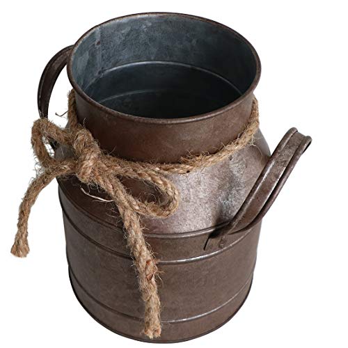 HyFanStr Shabby Chic Metal Flower Vase Rust Painted Decor Milk Can Bucket Country Primitive Jug Farmhouse Decoration Small - color: Rust-small