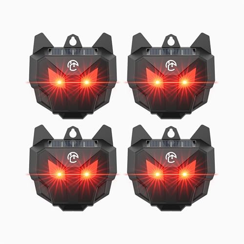 Solar Coyote Deterrent Predator Lights - Nocturnal Animal Repeller with Red LED Flashing Lights for Chicken Coop, Yard & Garden Protection Against Raccoons, Foxes, Deer, Skunks, Hawks