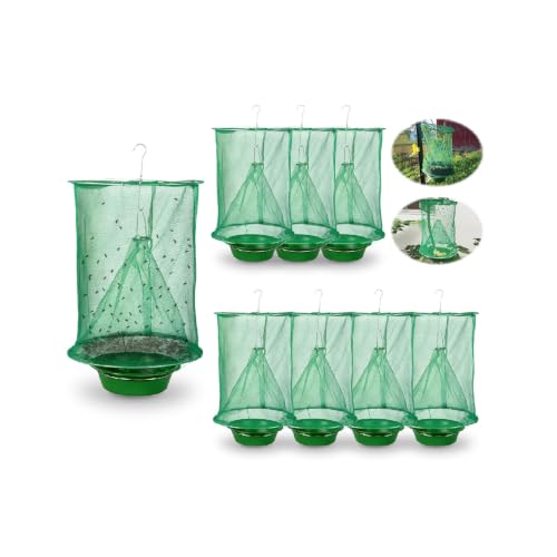 8 Pack Reusable Ranch Fly Traps Outdoor Hanging Fly Cage | Fly Catcher with Bait Tray, Fly Catcher Killer Hunter Cage Control, Farm Horse Stable Fly Trap for Orchard Barn Garden - size: 8 pack