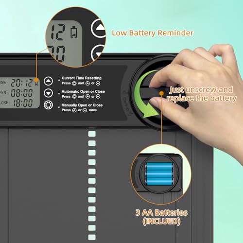Automatic Chicken Coop Door, Battery Powered with Smart Timer & Anti-Pinch | Aluminum Alloy Door, LCD Display, Low Battery Reminder, Waterproof, Electric Auto Open/Close for Hens, Ducks, Geese Poultry