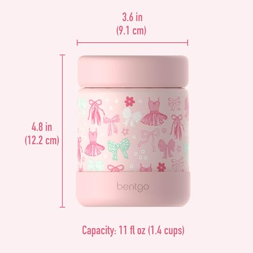 Bentgo Kids Stainless Steel Leak-Proof Food Jar for Hot or Cold Food | 11 fl oz Double Insulated Container with Removable Silicone Bumper, Dishwasher Safe, Easy Open Lid, Ages 3+ (Ballet and Bows) - color: Ballet and Bows