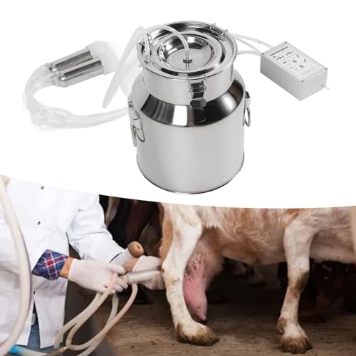 14L Electric Cow Milking Machine, Plug-in Pulsating Vacuum Pump Milker Cow Milker Machine with Stainless Steel Milk Bucket Silicone Tube 2 Teat Cups Milk Brush(US Plug)