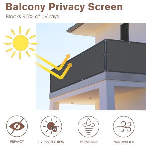 SUNNY GUARD 2.5' x 10' Balcony Privacy Screen, HDPE Patio Railing Cover Fence - color: Dark Gray, size: 0 2.5' x 1 0'